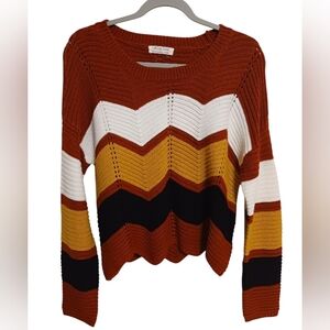 WOMEN'S FULL CIRCLE TRENDS RUST & MUSTARD CHEVRON SWEATER SIZE LARGE